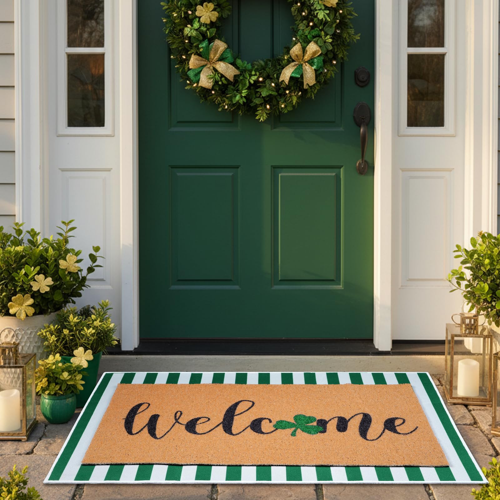 Shemilly 23.6x35 inch striped doormat for larger doors.