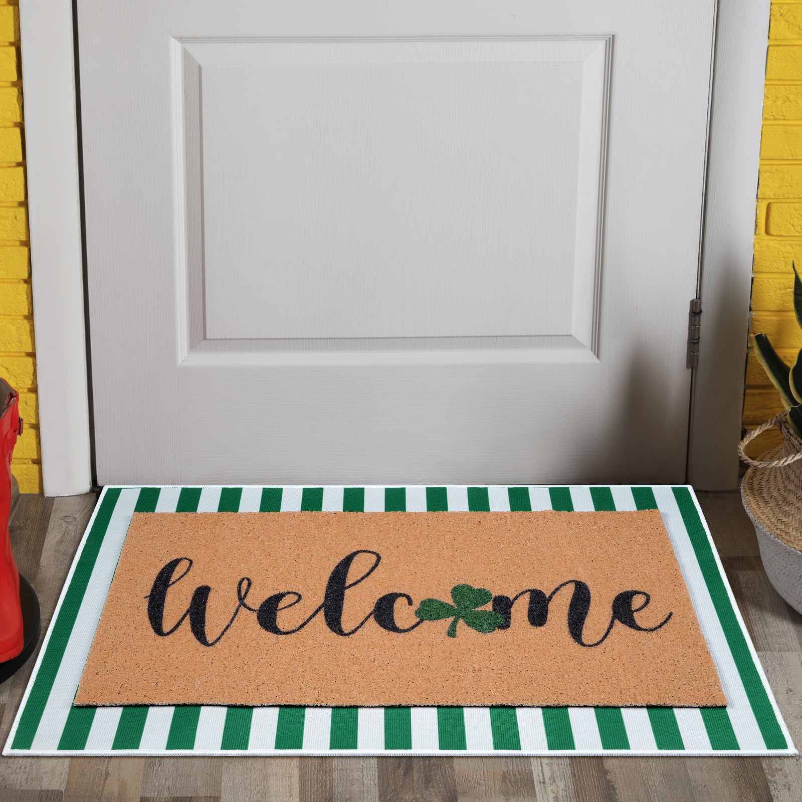 Shemilly St Patrick's Day shamrock doormat welcomes guests with festive charm.