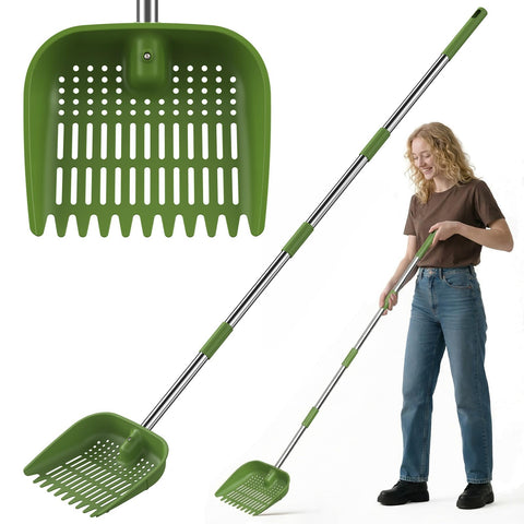 SHENDER chicken poop scooper 2-in-1 in action for quick coop cleanup.