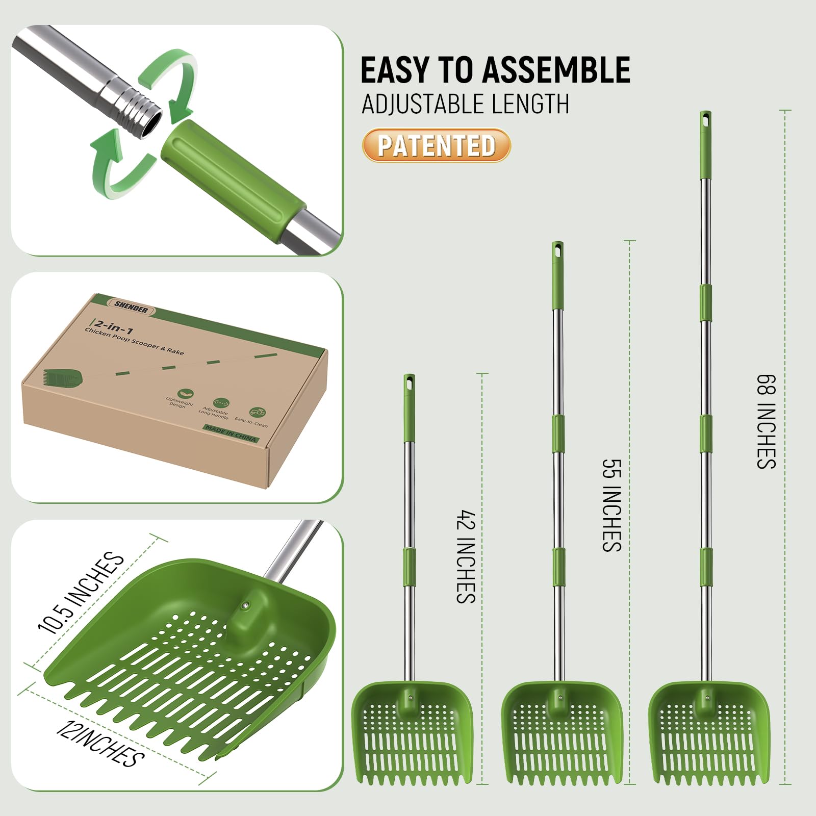 SHENDER lightweight plastic head with stainless steel handle for easy use.