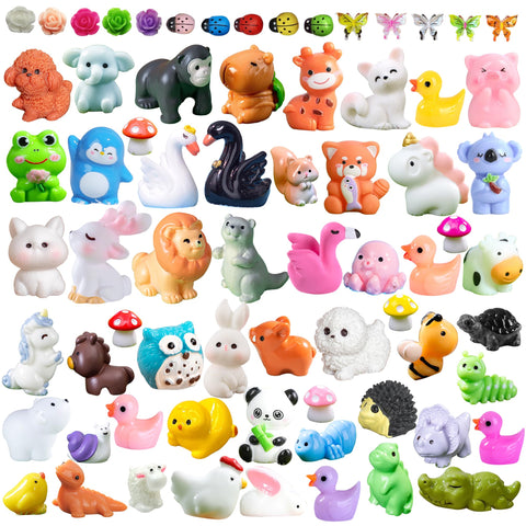 ShenJoy mini resin animals in varied styles for vibrant fairy garden displays.