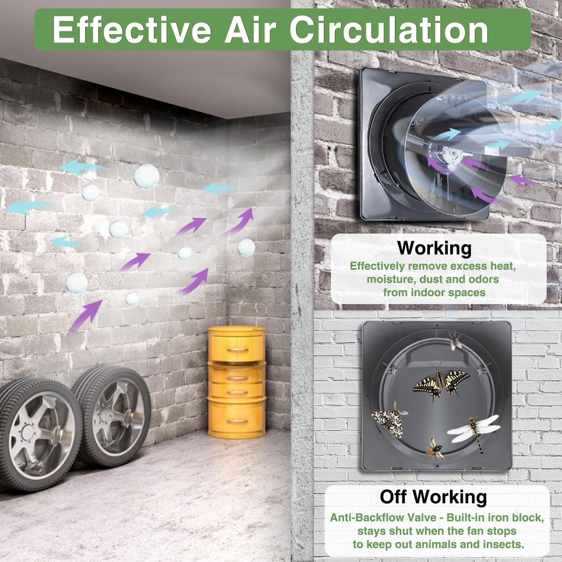 SHENVITASO anti-backflow valve prevents pests when the fan is off