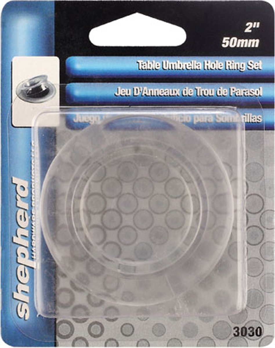Shepherd Hardware 3030 umbrella hole cap close-up finishing the tabletop.