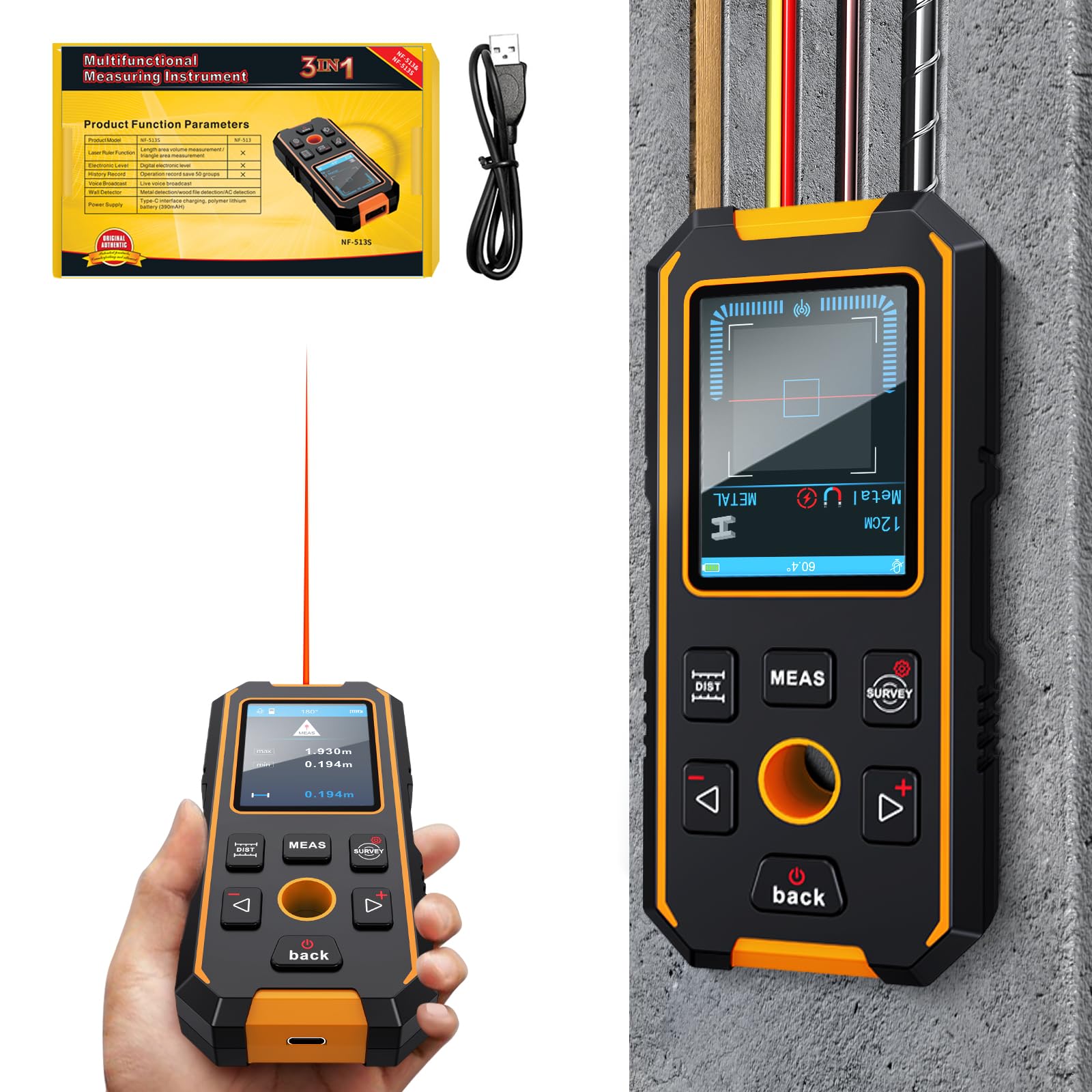 SHGMEET Stud Finder Wall Scanner display highlights quick stud detection for precise mounting.