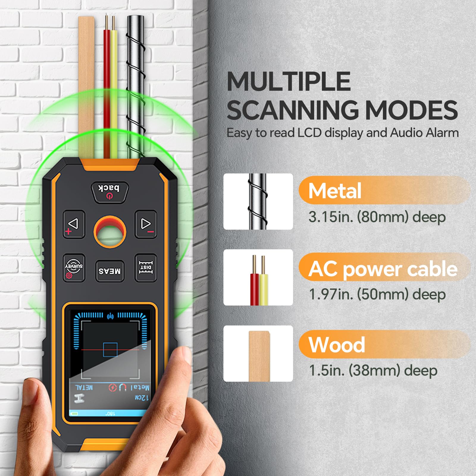 SHGMEET Stud Finder Wall Scanner side view shows ergonomic design for comfortable use.