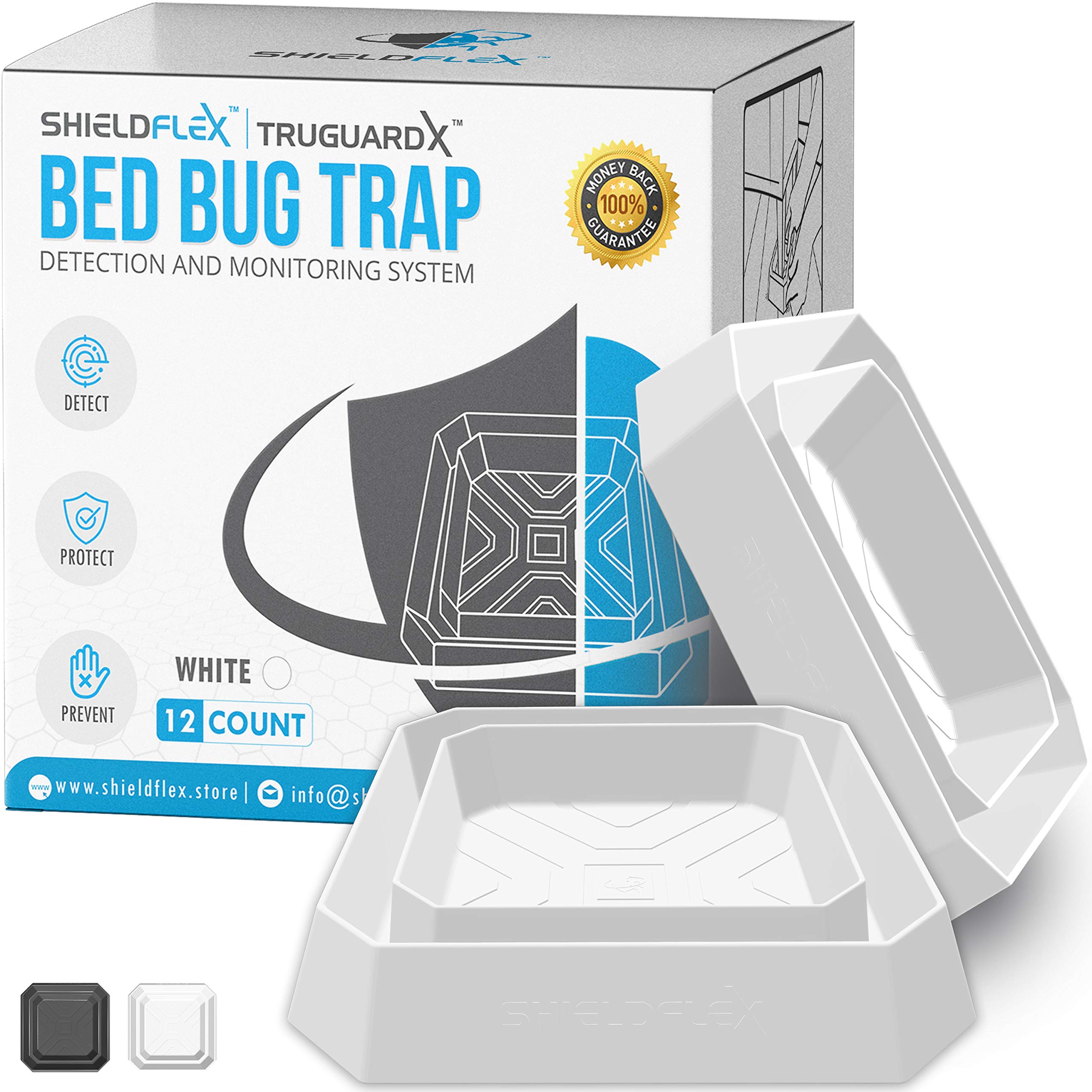 SHIELDFLEX TruGuard X bed bug interceptors under bed legs for early detection