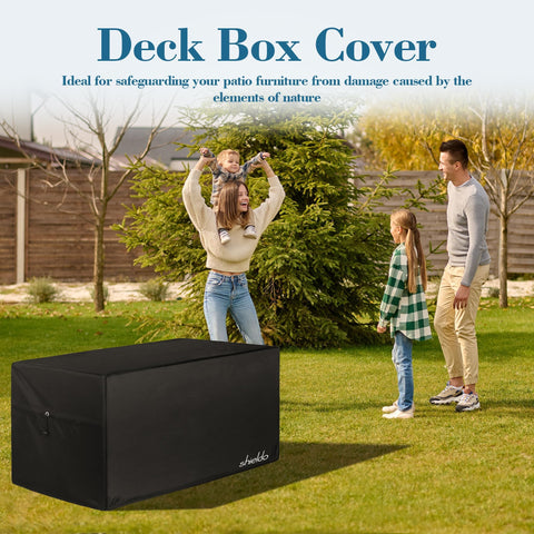 Shieldo deck box cover built from durable 600D polyester for outdoor use.