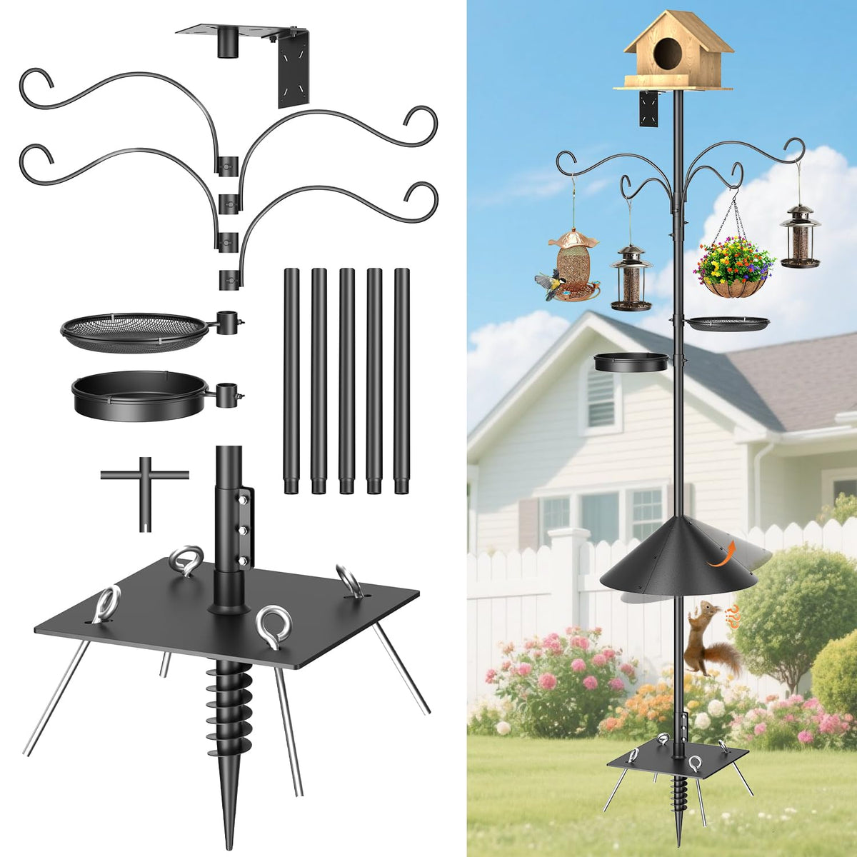 SHIJING 92-inch bird feeder pole with reinforced base for wind stability.