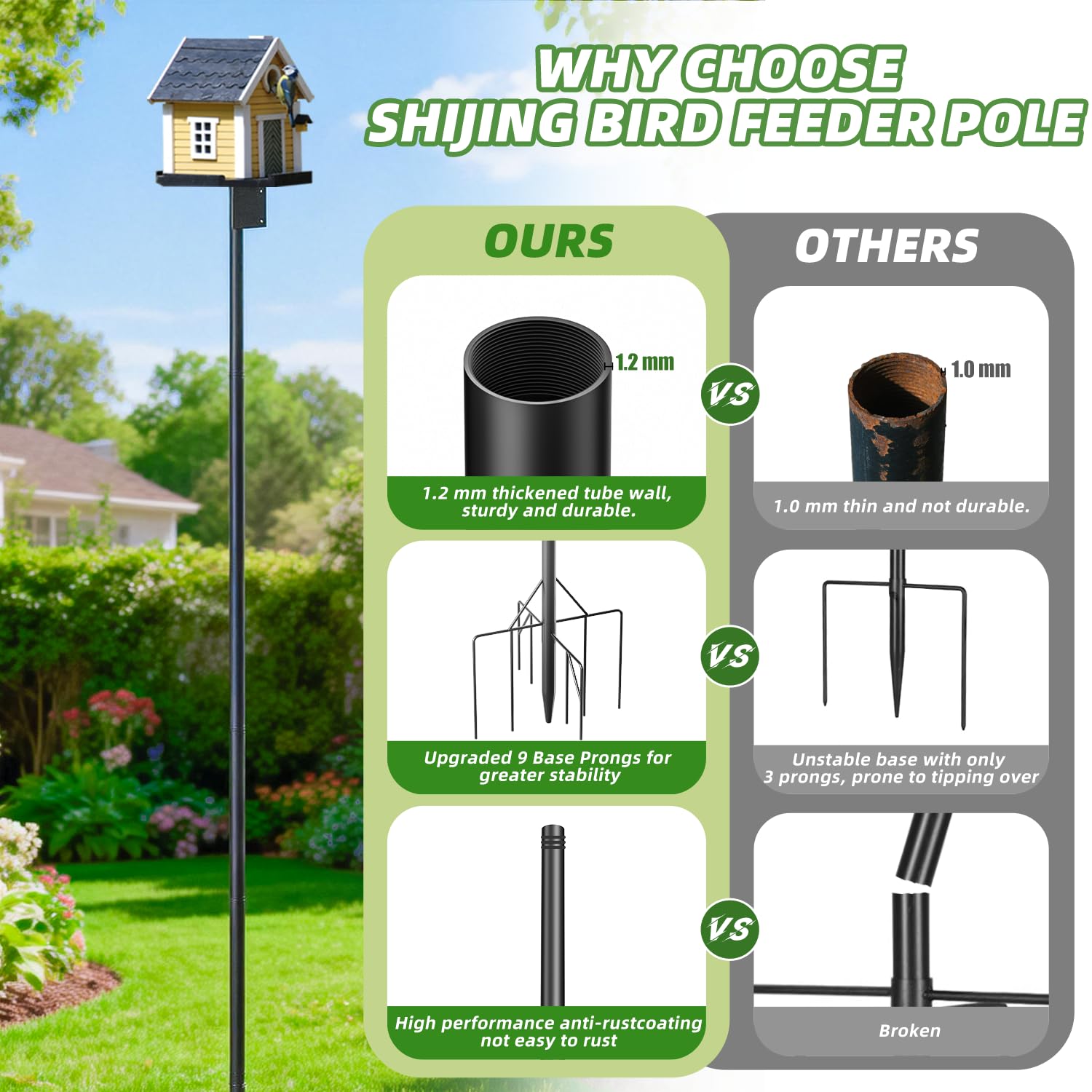 SHIJING adjustable-height pole enables flexible placement for different feeders
