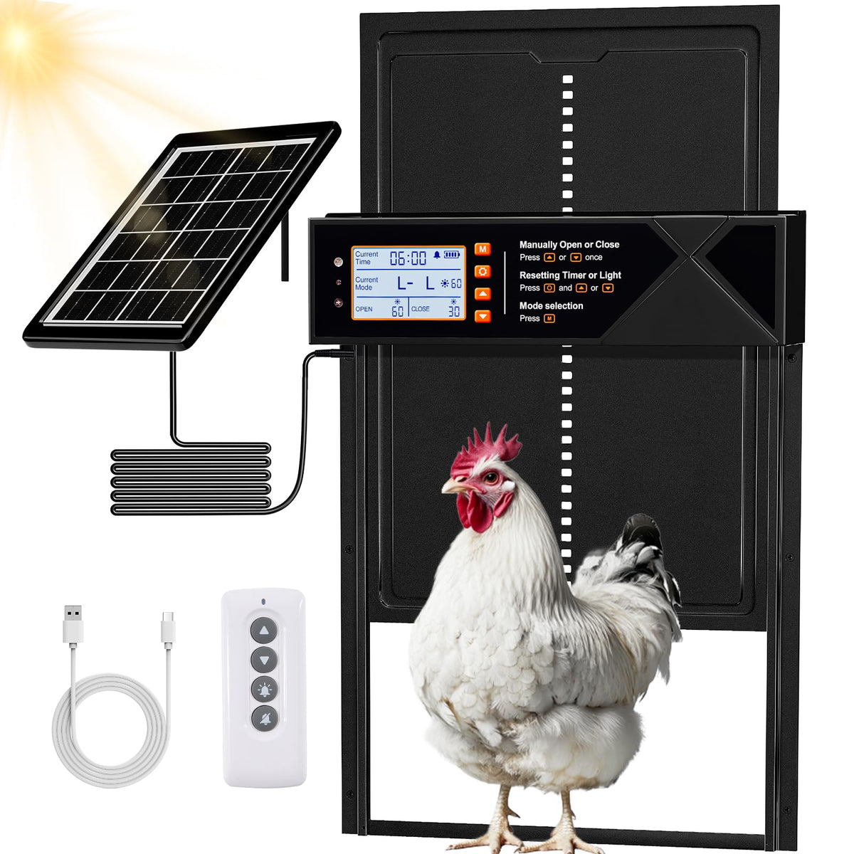 Shikha automatic coop door exterior view highlights extra-large access for all poultry.