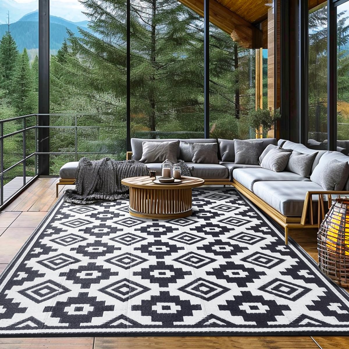 Shilucheng outdoor rug 8x10 on patio, waterproof and all-weather ready.