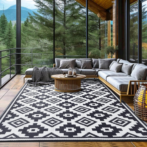 Shilucheng outdoor rug 8x10 on patio, waterproof and all-weather ready.