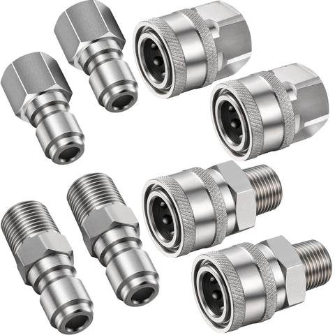 Shimeyao 4-set NPT 1/4-inch quick-connect fittings for versatile hose connections.
