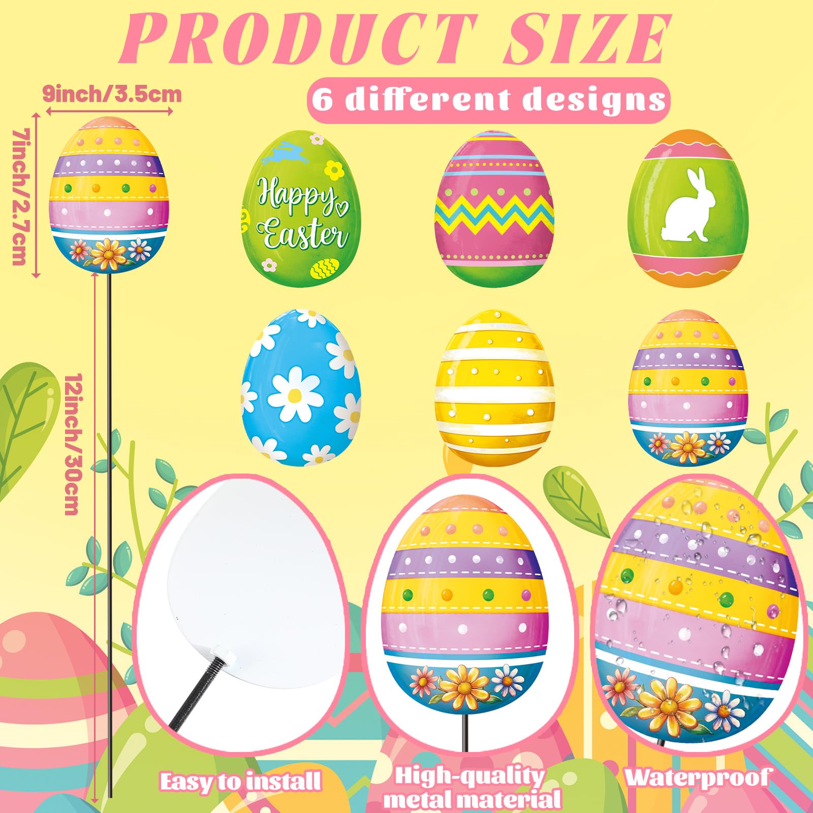 Shimeyao Easter egg designs brighten flower beds with durable weather-resistant metal stakes.