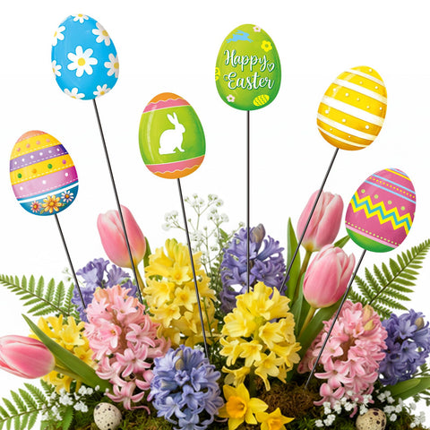 Shimeyao Easter metal yard stake set with six colorful eggs for vibrant outdoor decor.