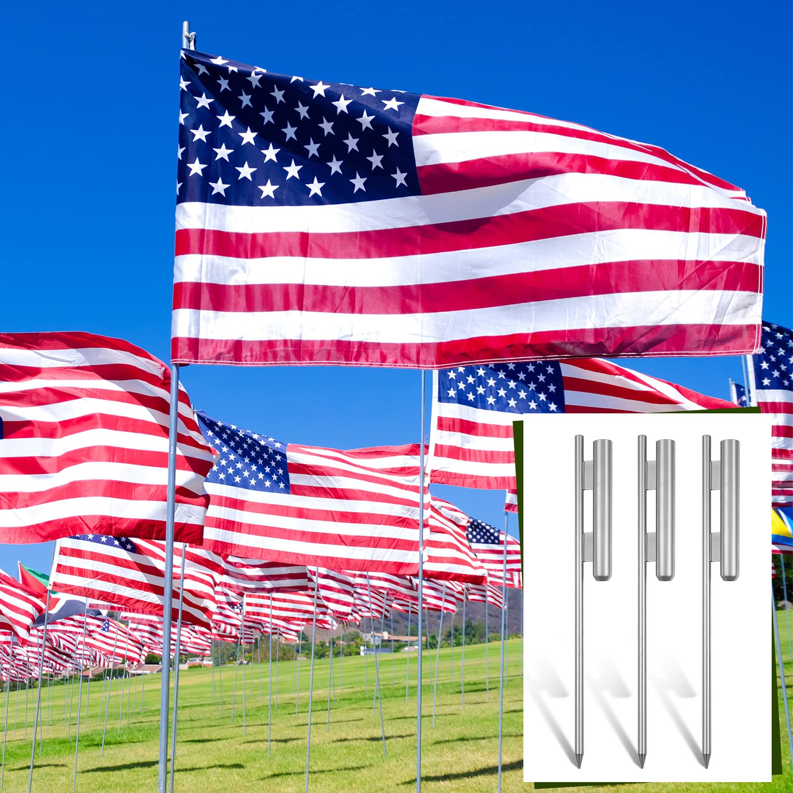 Shimeyao flag stakes install quickly by hammering into grass or soil