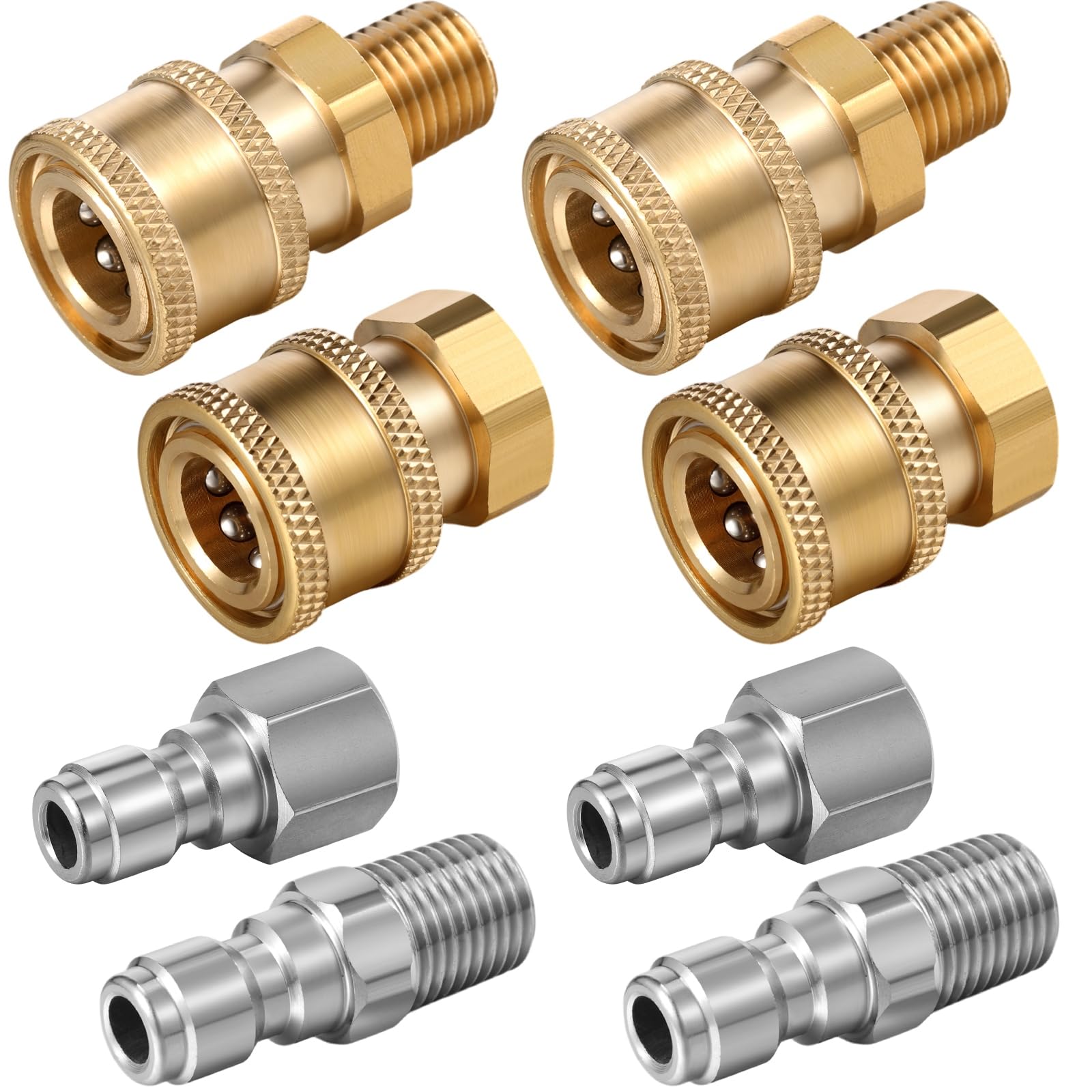 Shimeyao one-quarter-inch quick-connect adapters in silver finish for fast hose and pump connections.