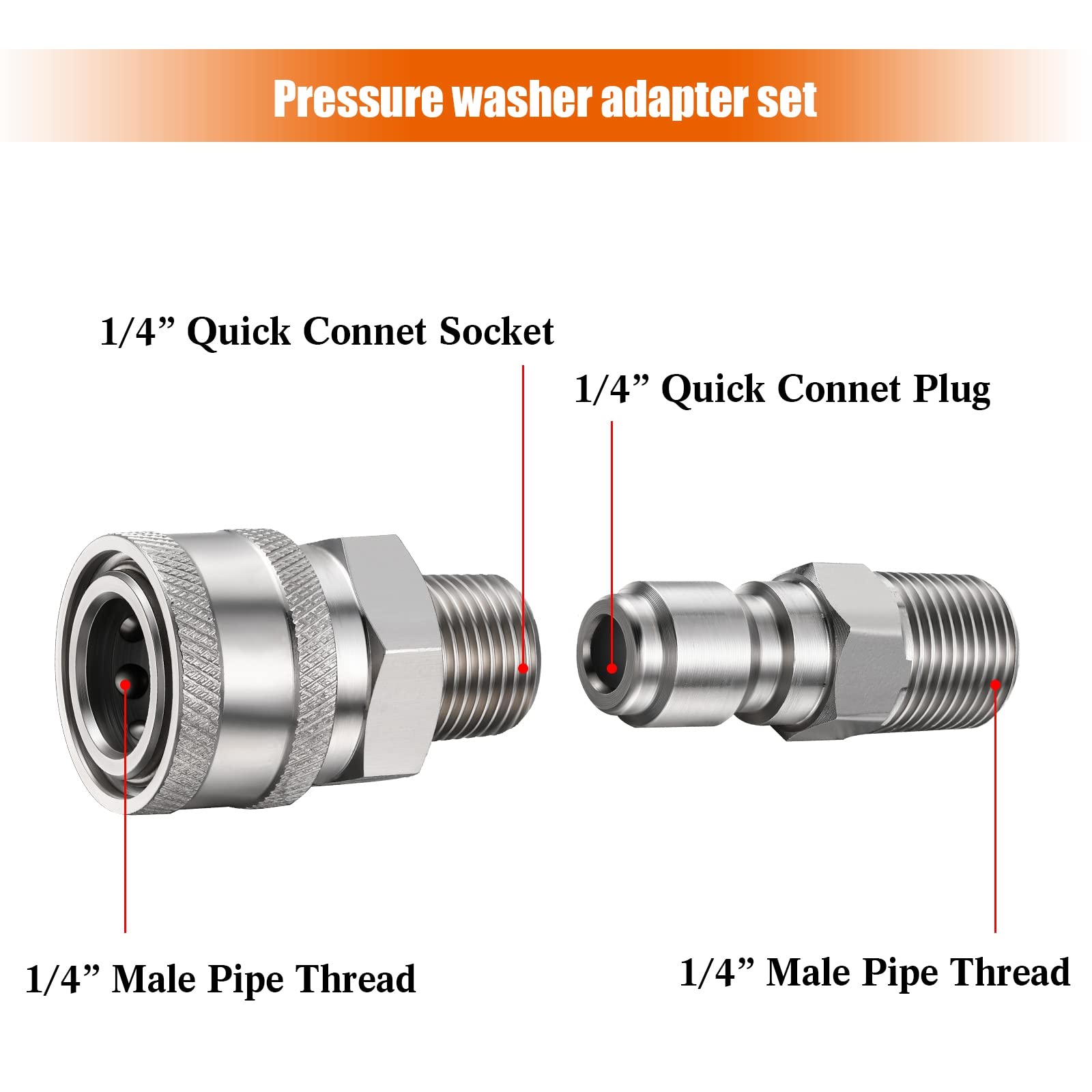 Shimeyao stainless steel quick-connect adapters in bright silver for durability.