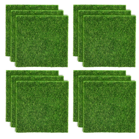 Shindel 12-pack artificial grass tiles for dollhouses add realistic greenery for crafts.