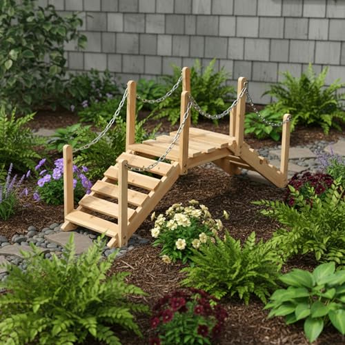 Shine Company cedar bridge with side rails adds decorative garden charm