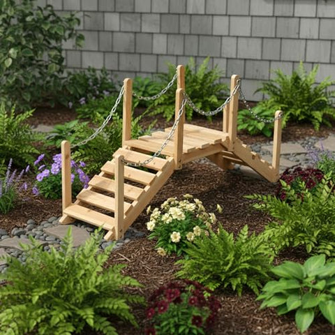 Shine Company cedar bridge with side rails adds decorative garden charm