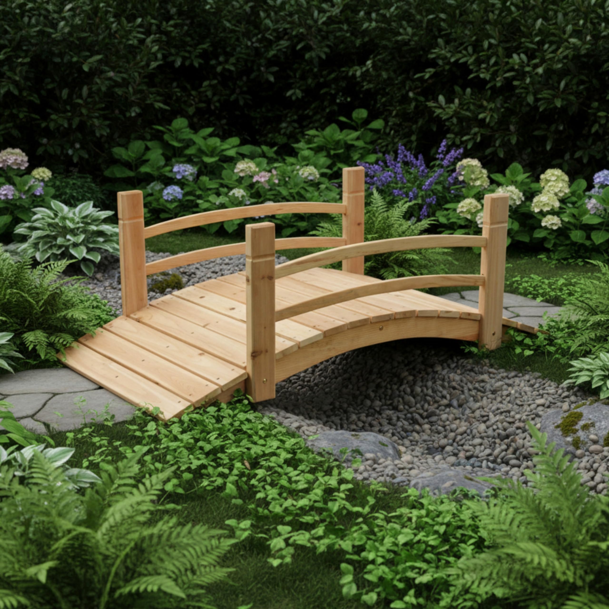 Shine Company 4980N cedar garden bridge detail showing natural finish.