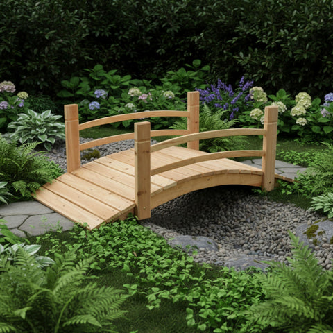 Shine Company 4980N cedar garden bridge detail showing natural finish.