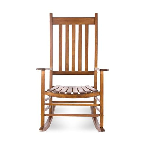 Shine Company Vermont Porch Rocker oak seat detail highlights smooth finish and comfort.