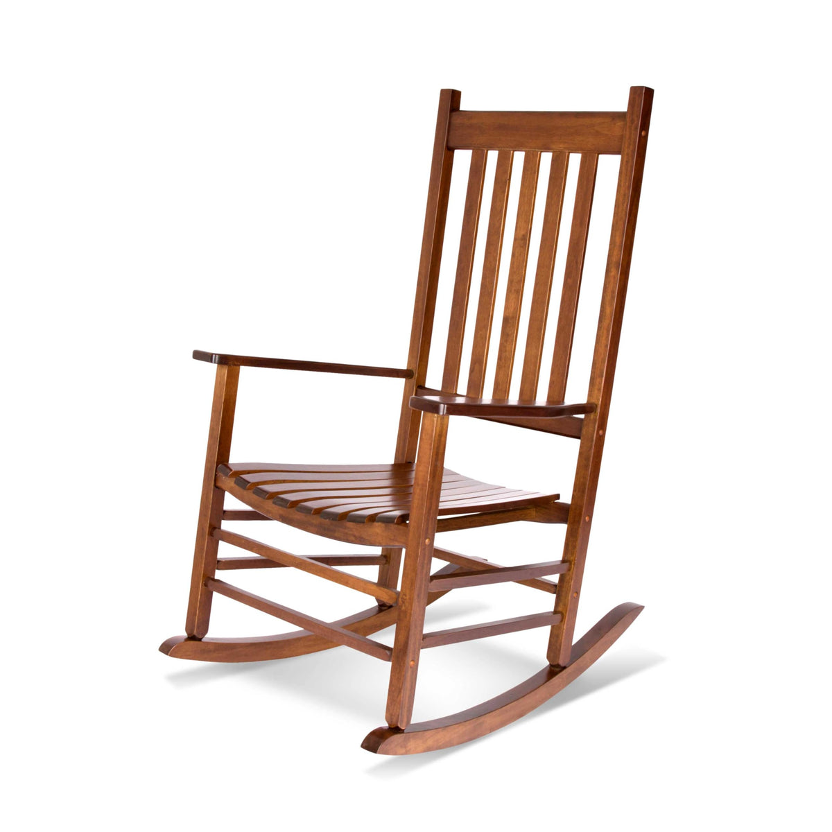 Shine Company Vermont Porch Rocker oak front view with durable outdoor seating.