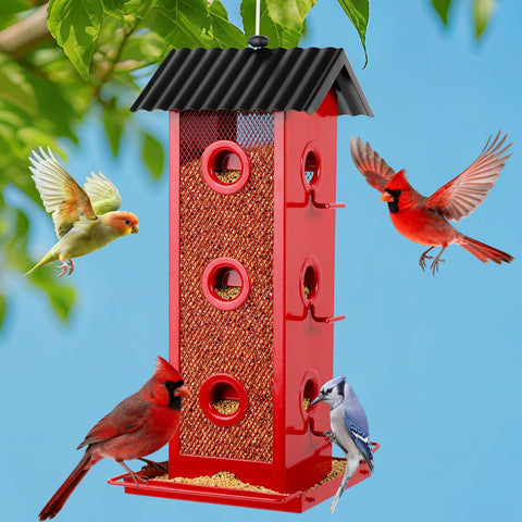 Shineforu 14-port feeder with viewing window supports multiple birds feeding safely.