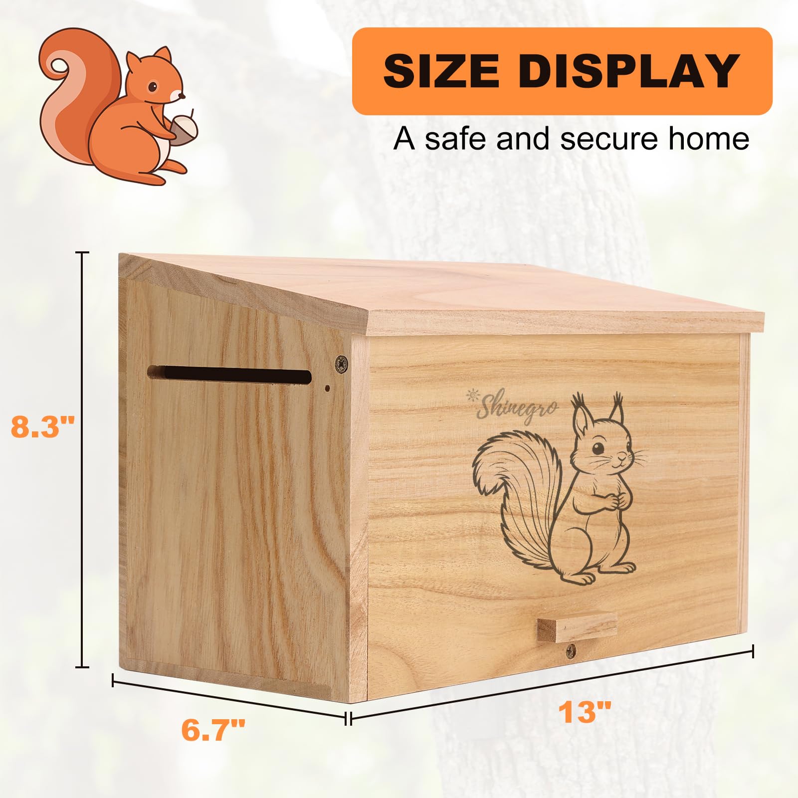 Shinegro Pine Wood Squirrel House interior-baffle helps deter predators.