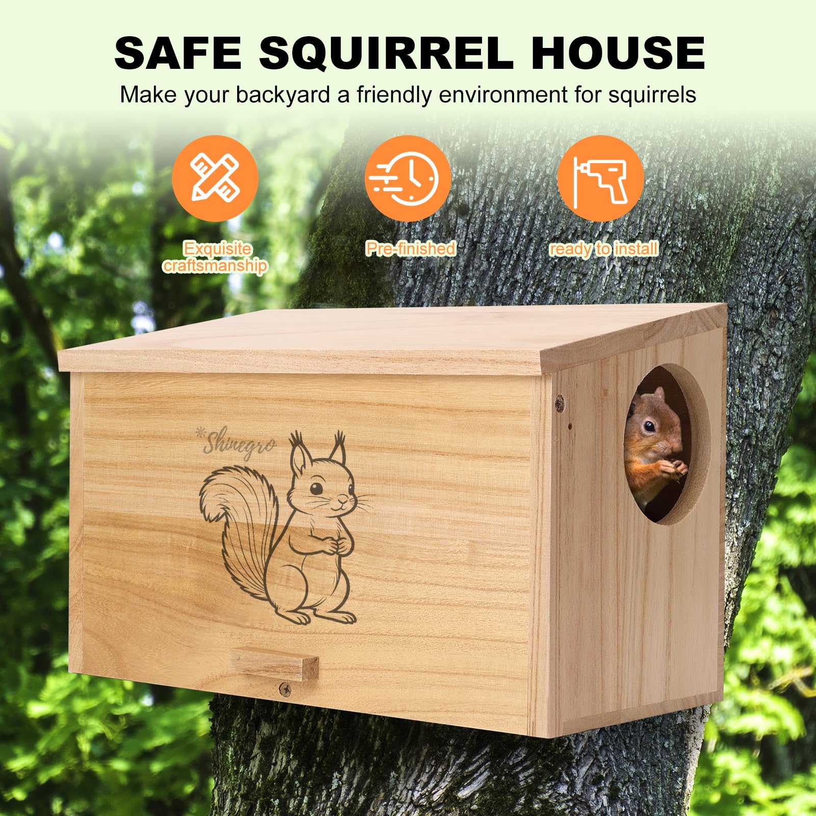 Shinegro Pine Wood Squirrel House ventilation feature supports comfortable nesting.