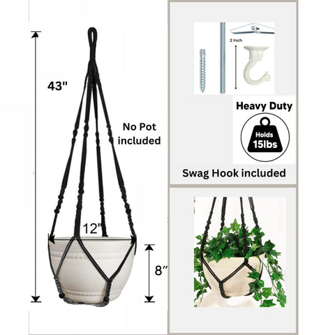 Shineloha 43-inch macrame planter hanger mounted on wall with swag hook.