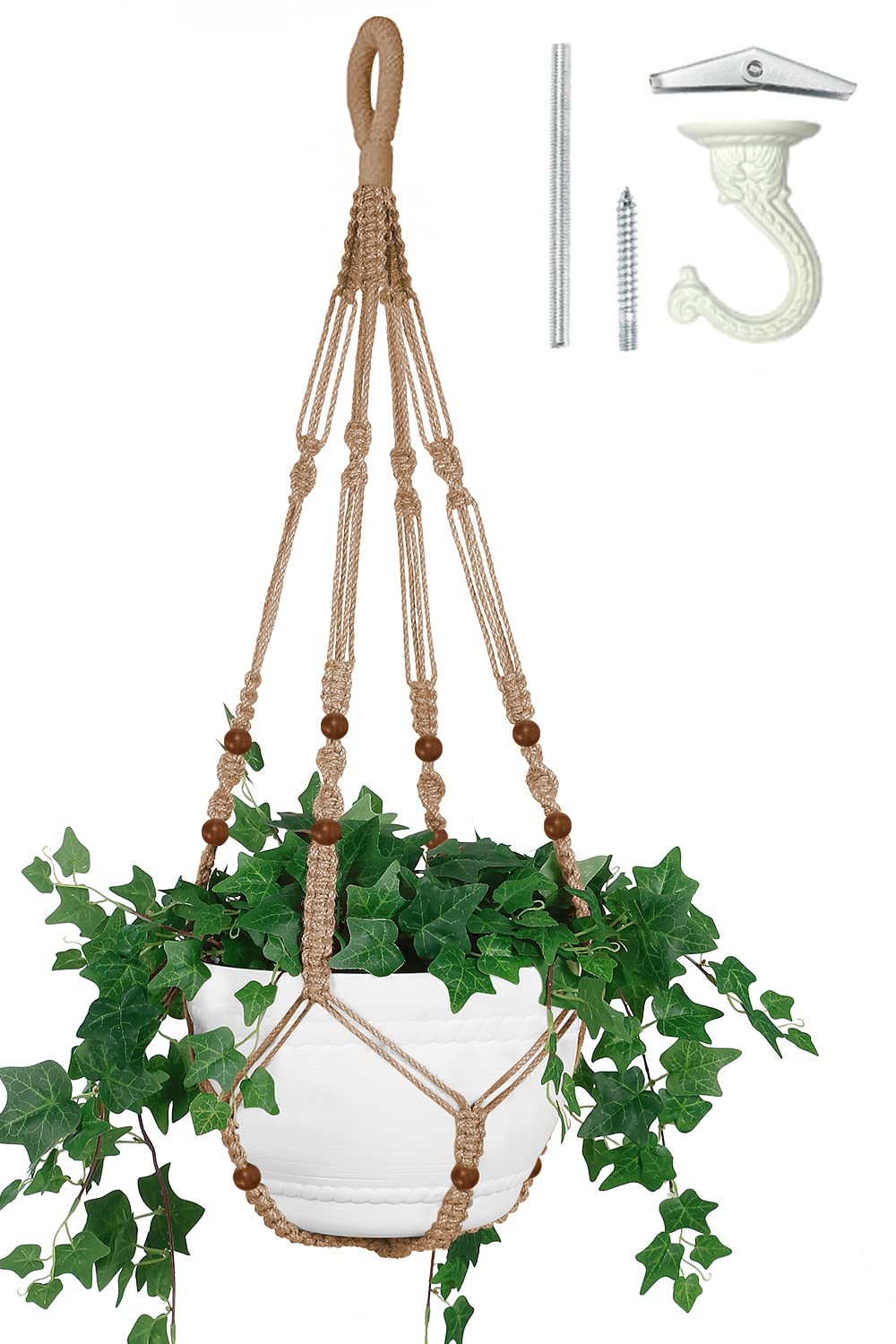 Shineloha 43-inch macrame planter hanger with sturdy cotton cord for heavy pots