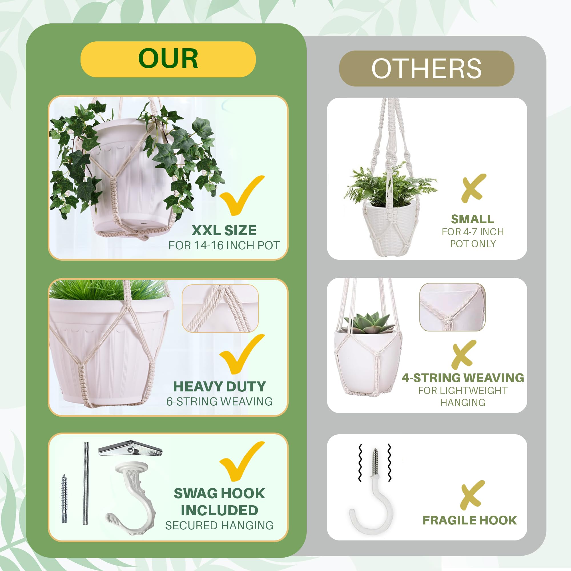 Shineloha indoor large-pot hanger designed for 12–15 inch pots indoors.