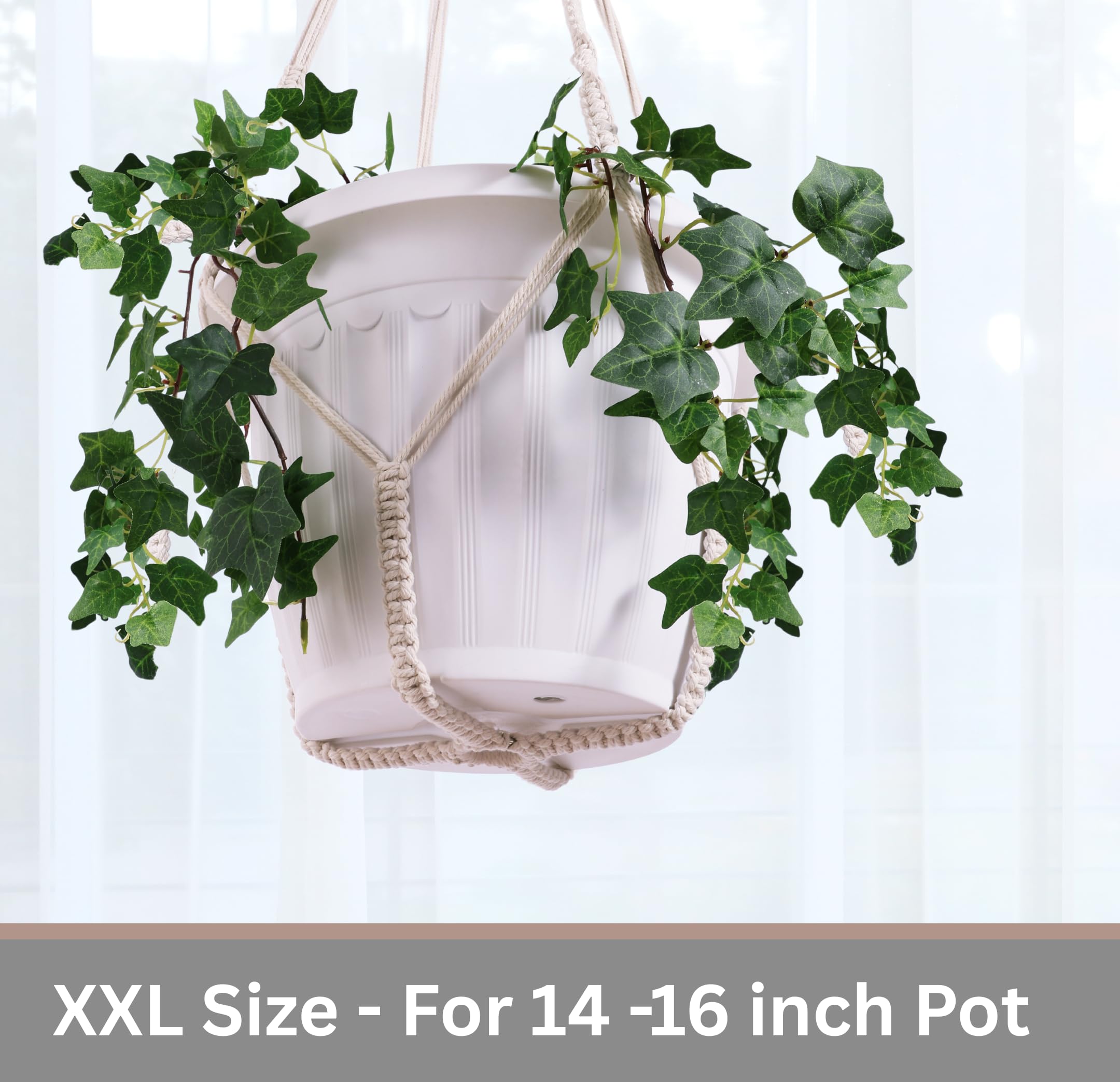 Shineloha six-string macrame weave adds textured depth to plant displays.
