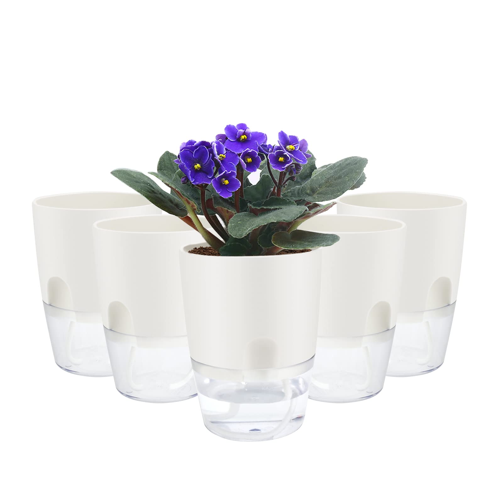 ShineMe self-watering pots in a 5-pack for easy indoor plant care.