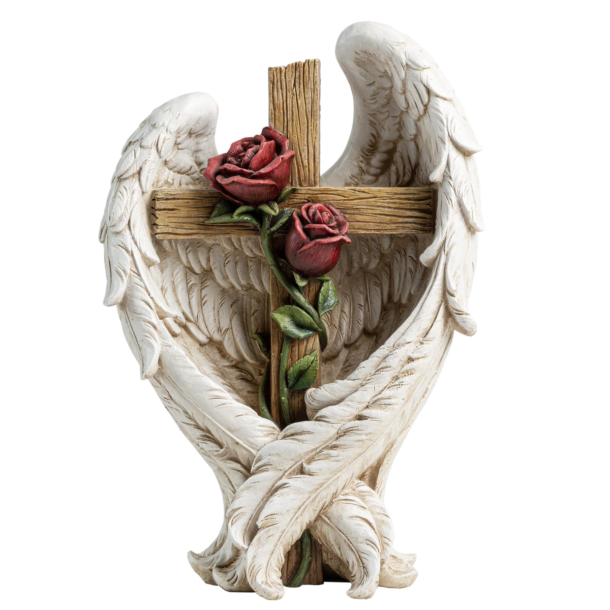 ShineOnAngel angel wings embracing cross statue for a tranquil memorial display