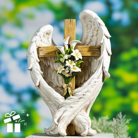 ShineOnAngel lifelike resin craftsmanship with intricate wings and lilies