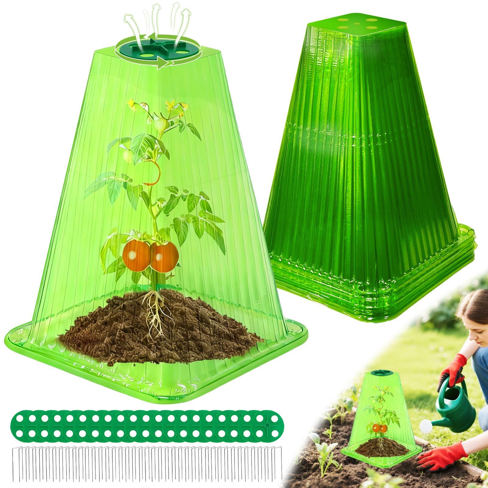 ShineSirius 20-pack garden cloches protect multiple plants.