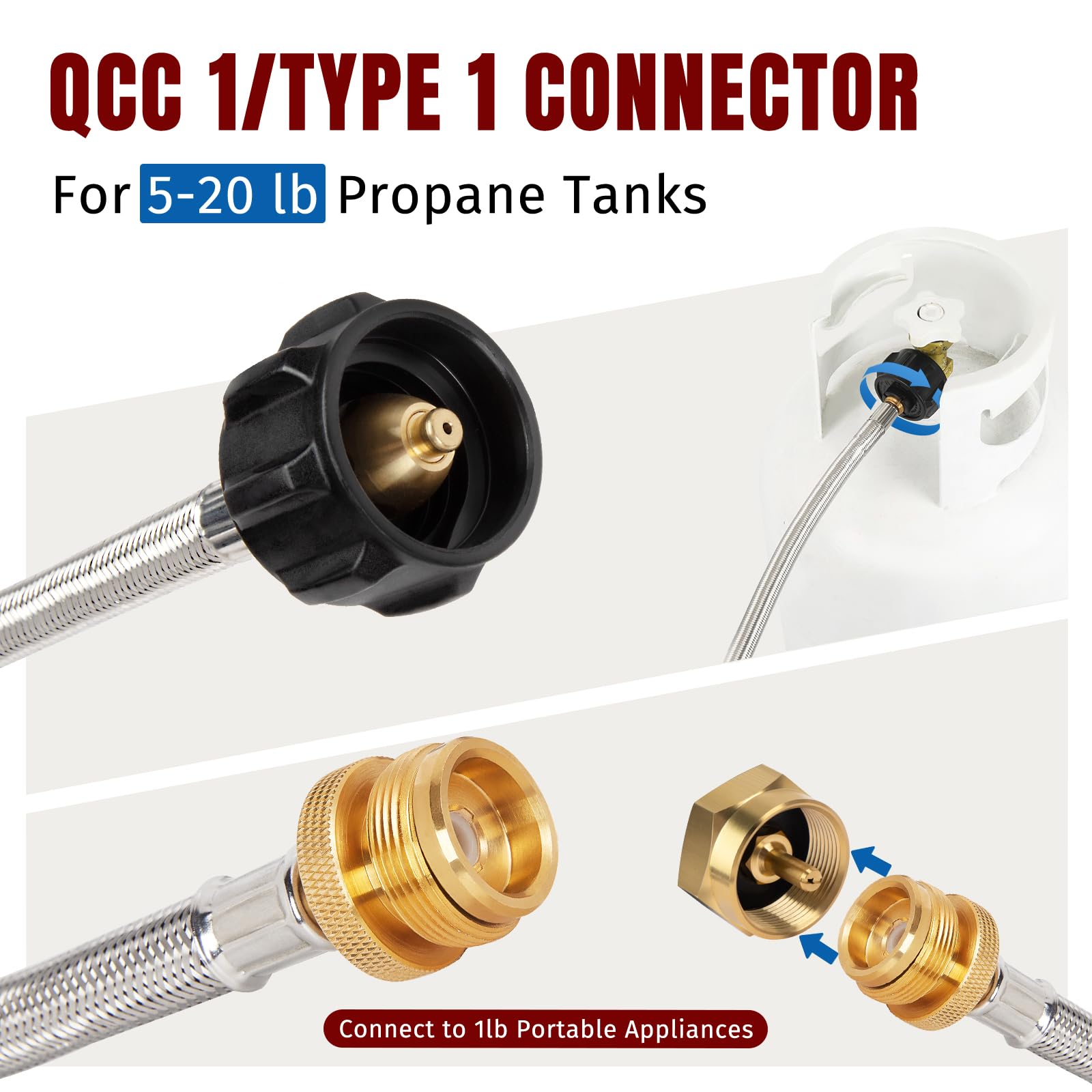 Shinestar 1lb to 20lb cylinder adapter enables economical propane feeding.