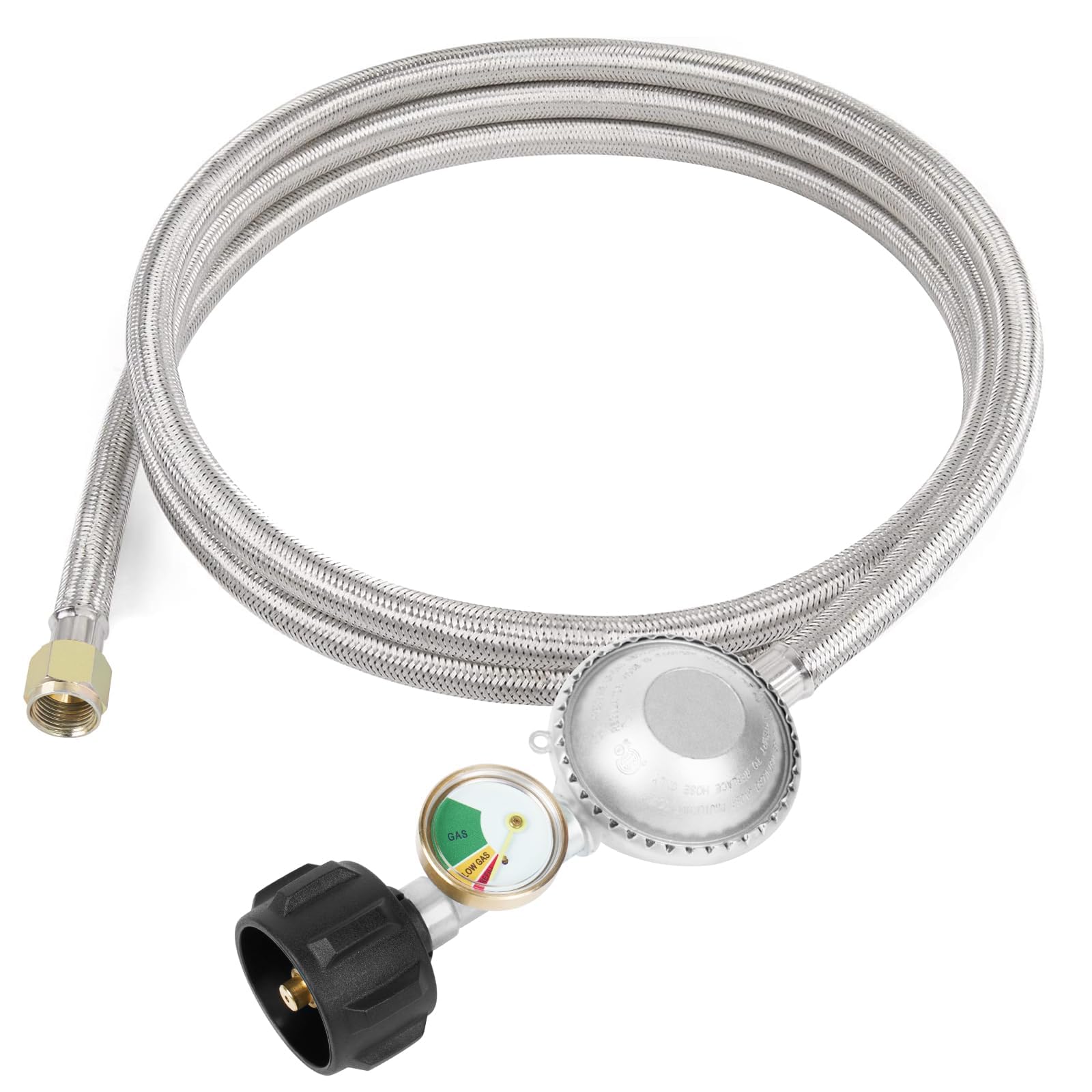 SHINESTAR 5 ft regulator with gauge displays fuel level for easy monitoring.