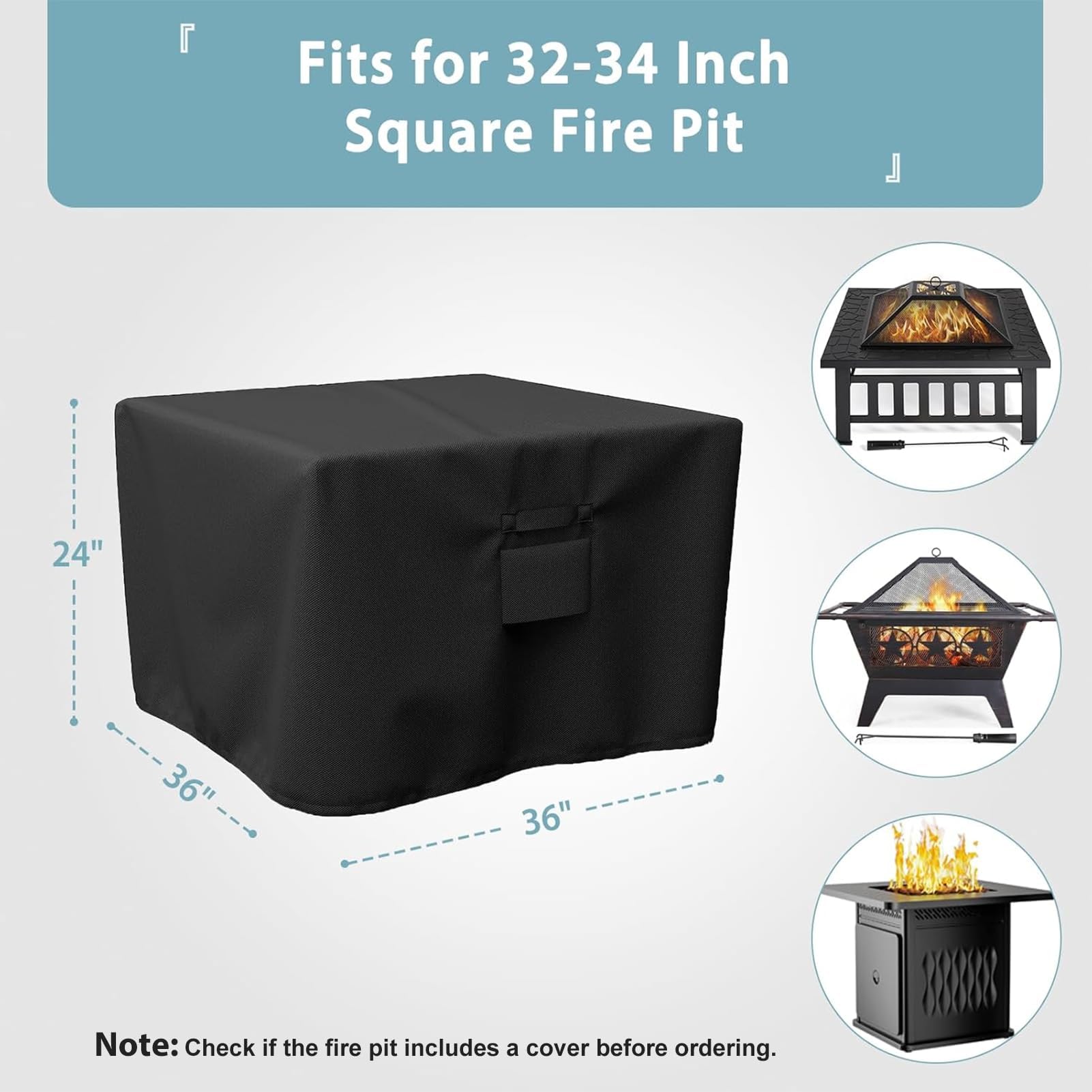 Shinestar fire pit cover with drawstring secures bottom edge against strong winds.