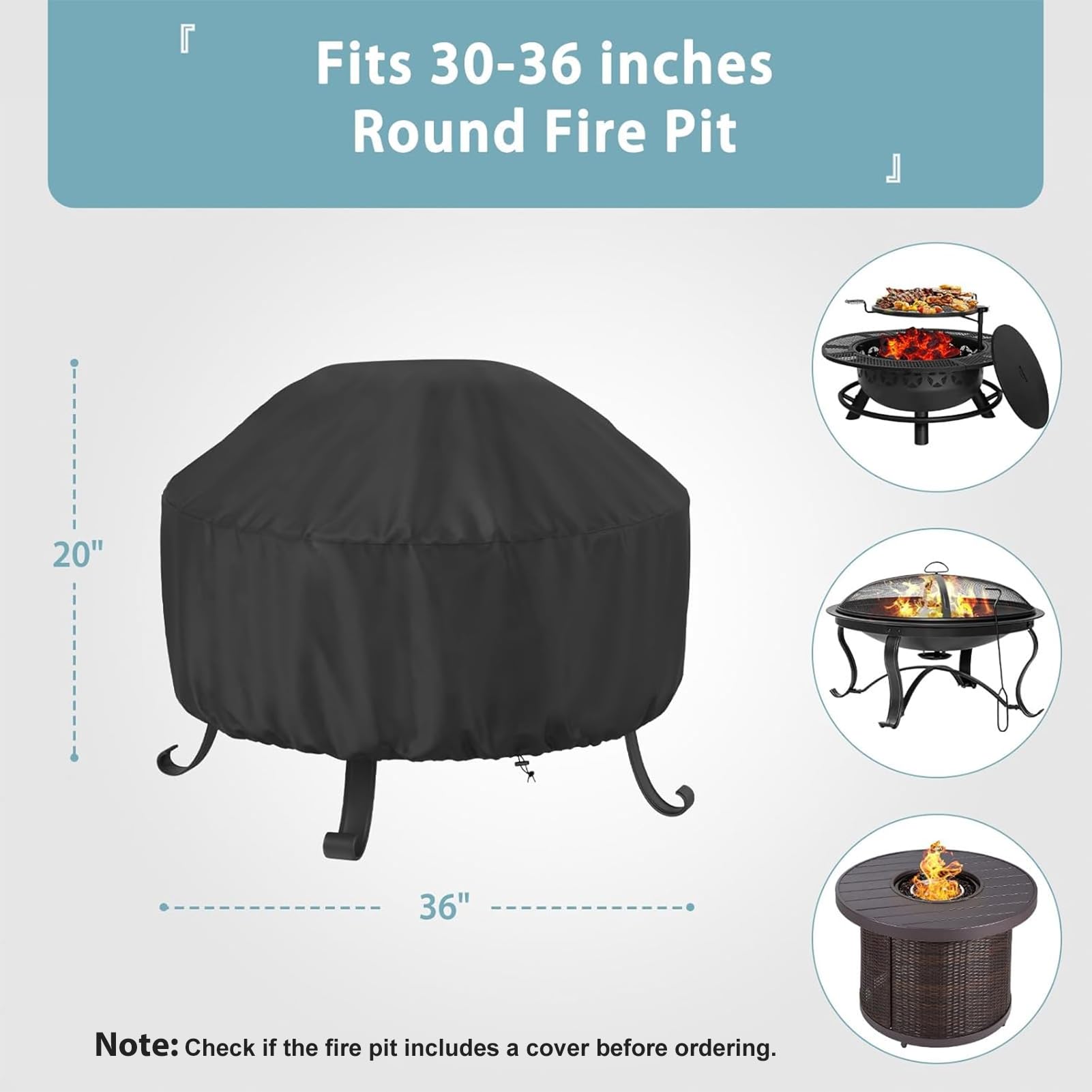 SHINESTAR fire pit cover with waterproof coating protects against rain and snow for outdoor use