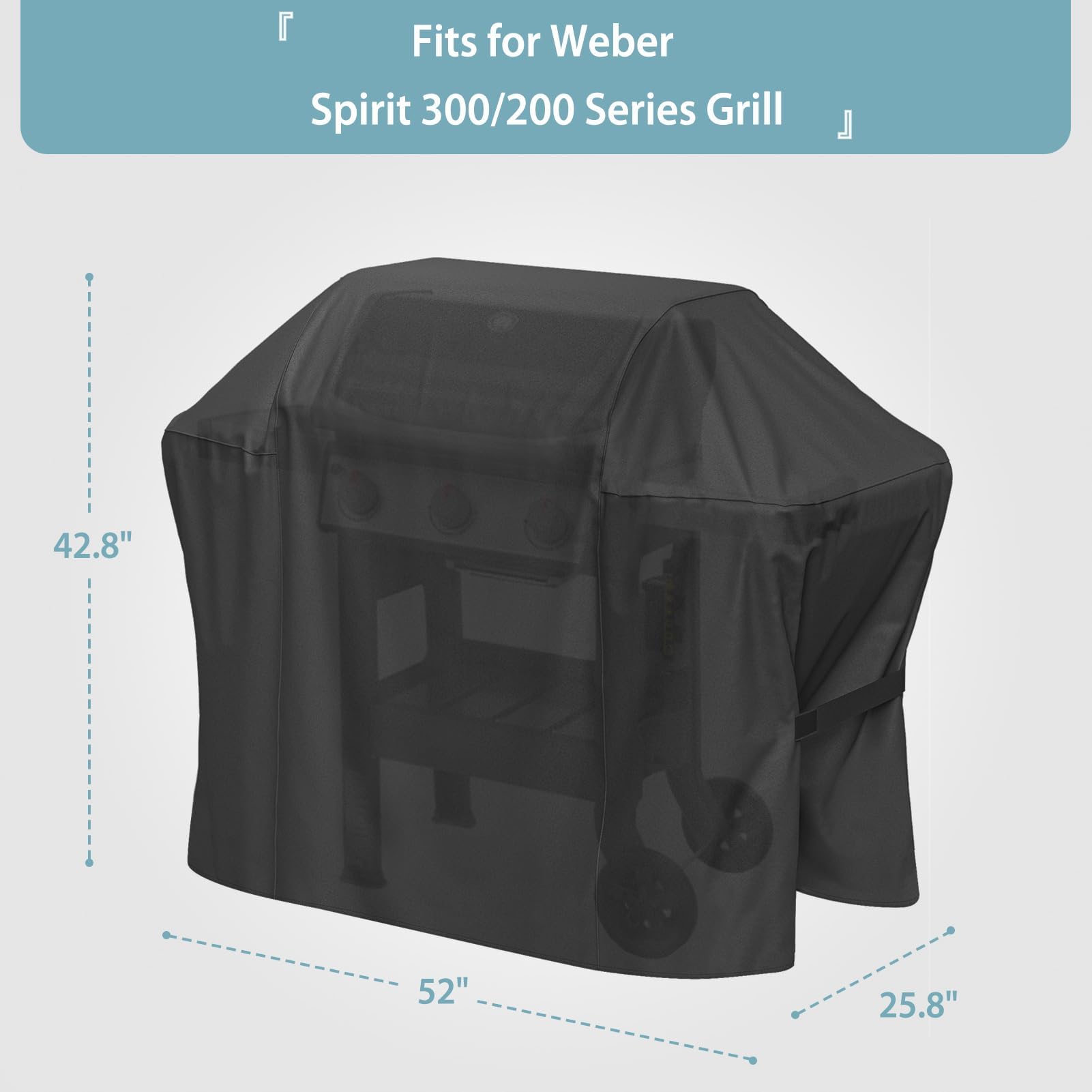 SHINESTAR Weber Spirit series waterproof cover protects from sun and rain during outdoor grilling.