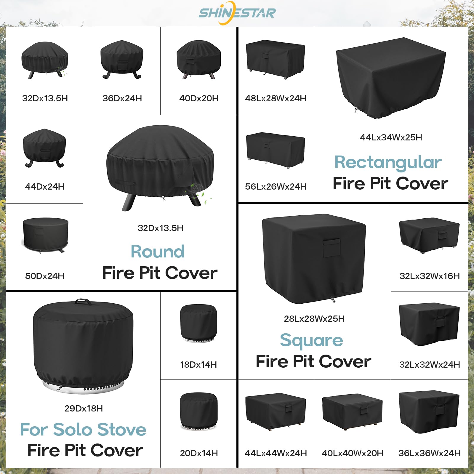 SHINESTAR black cover complements patio aesthetics while shielding the fire pit.