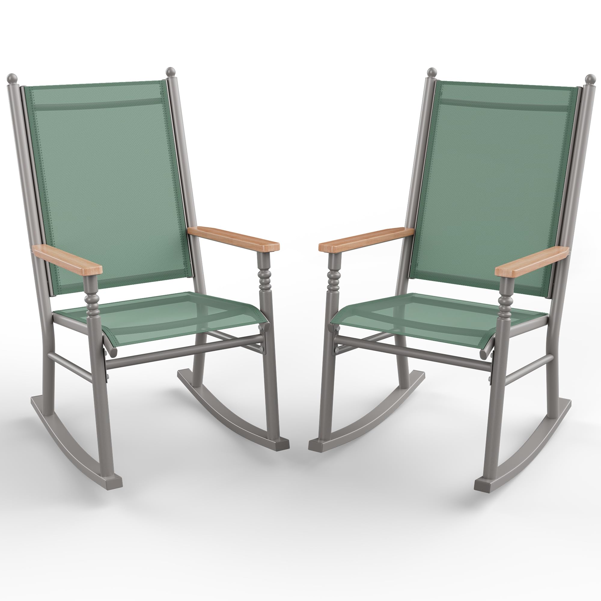 Shintenchi 2-pcs outdoor rocking chairs set in green for relaxing on patios and balconies