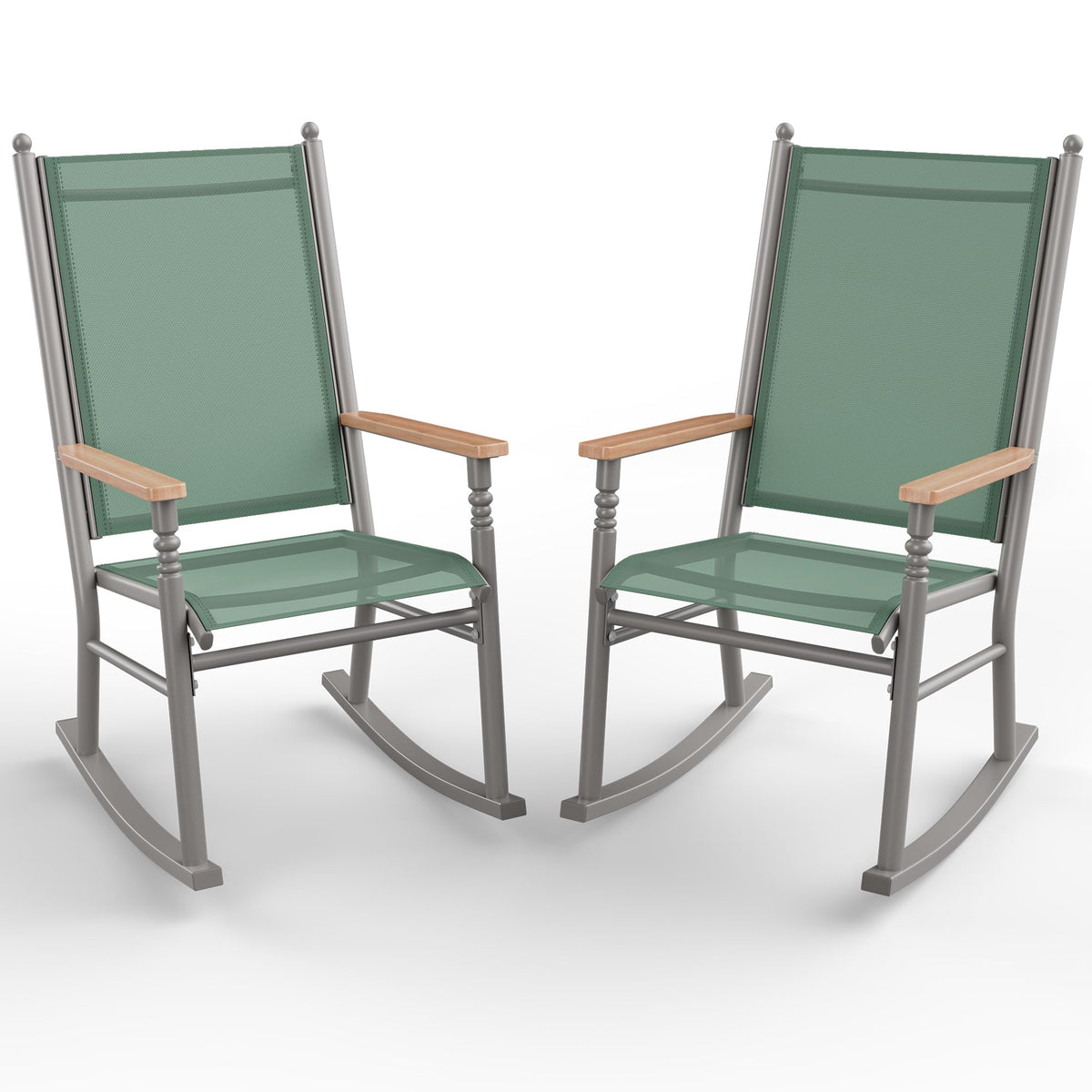 Shintenchi 2-pcs outdoor rocking chairs set in green for relaxing on patios and balconies