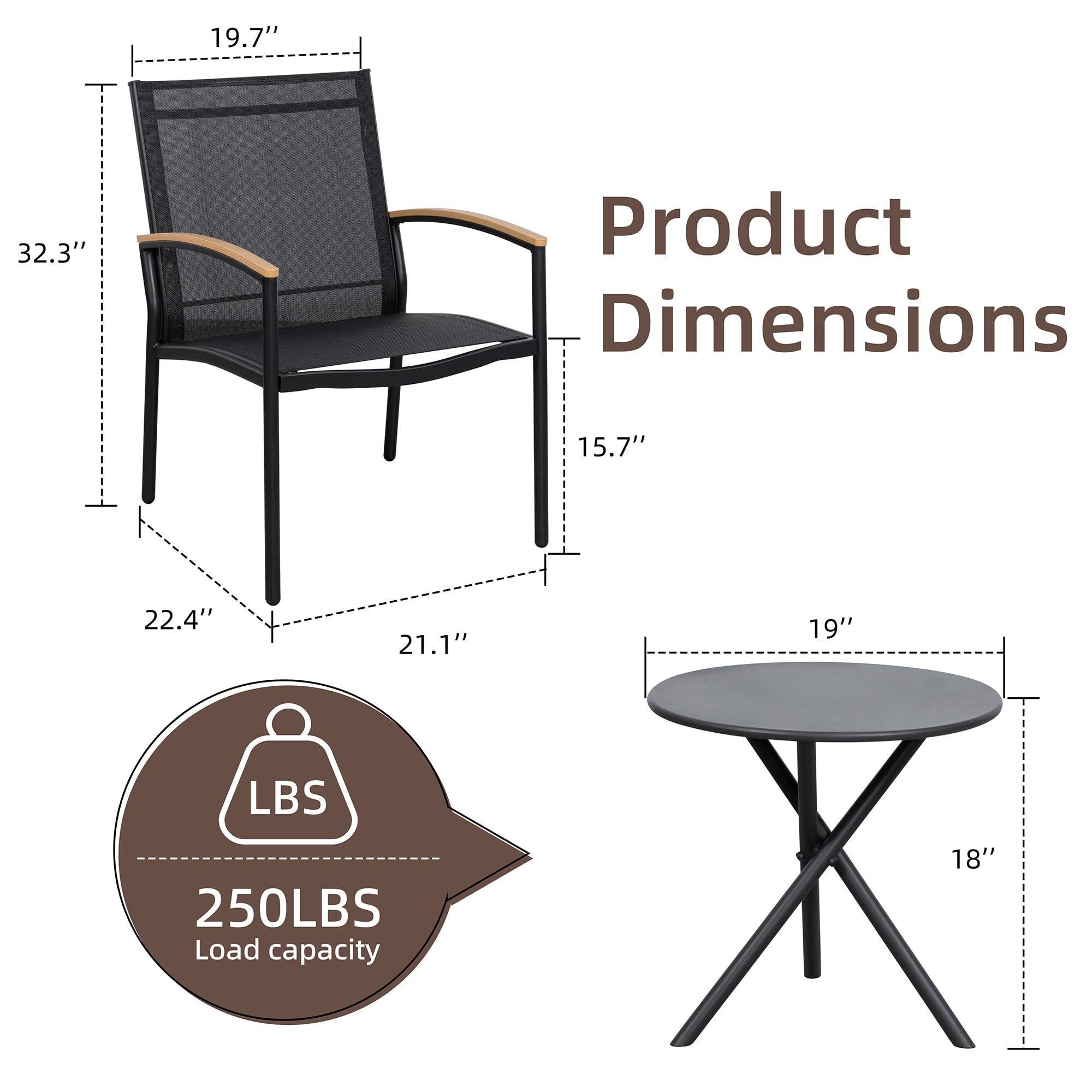 Shintenchi bistro set black finish complements modern balconies and porches