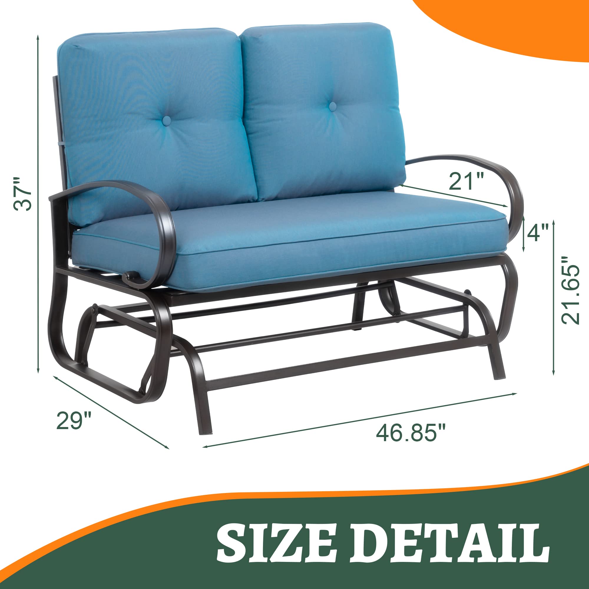 Shintenchi cushioned outdoor glider with detachable cushions for easy care